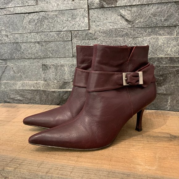 Ladies Merlot Leather Ankle Boots - Picture 3 of 6